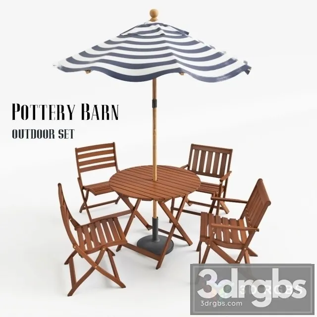 Pottery Barn Outdoor Table and Chair Set 3D Model Download