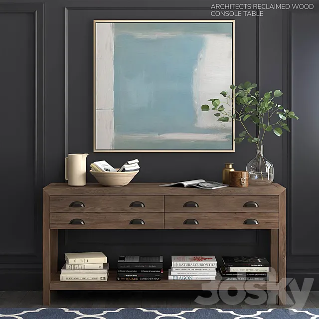 Pottery Barn set ARCHITECTS RECLAIMED WOOD CONSOLE TABLE 3D Model
