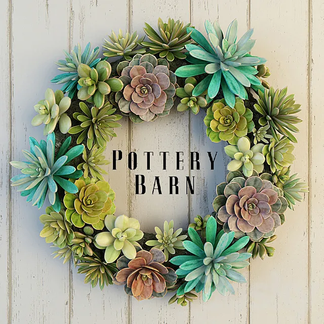 Pottery Barn Succulent Wreath 3D Model Pottery Barn Succulent Wreath 3D Model