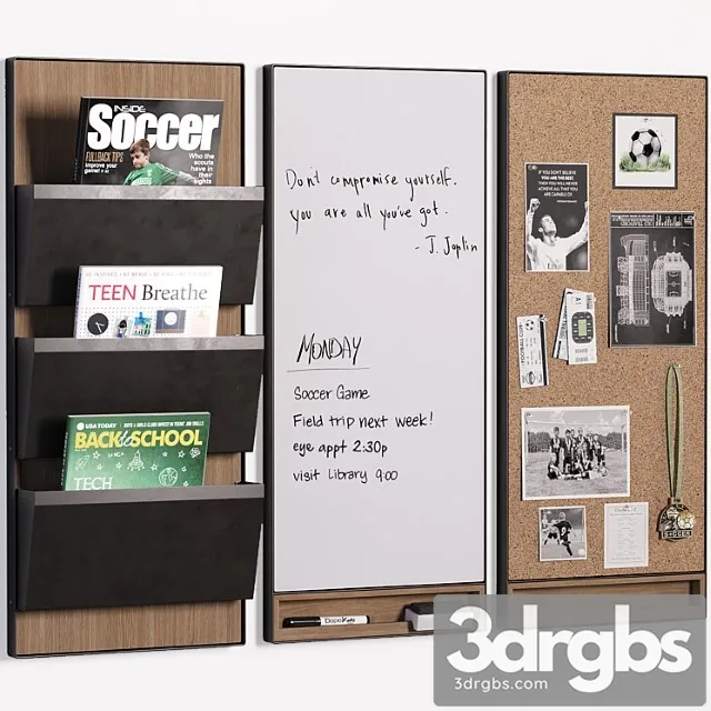 Pottery Barn Trenton Corkboard Whiteboard File Organizer for Teenagers and Kids 3D Model Download