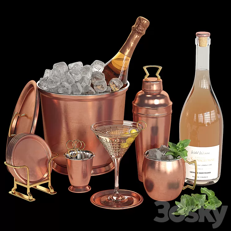 Potterybarn copper bar accessories 3D Model