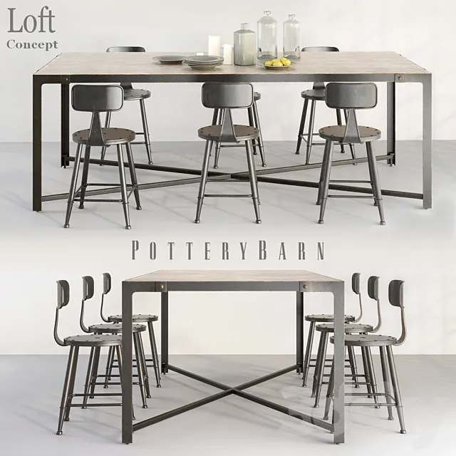 POTTERYBARN DINING TABLE AND LOFT MINI CHAIR 3DModel POTTERYBARN DINING TABLE AND LOFT MINI CHAIR 3DModel