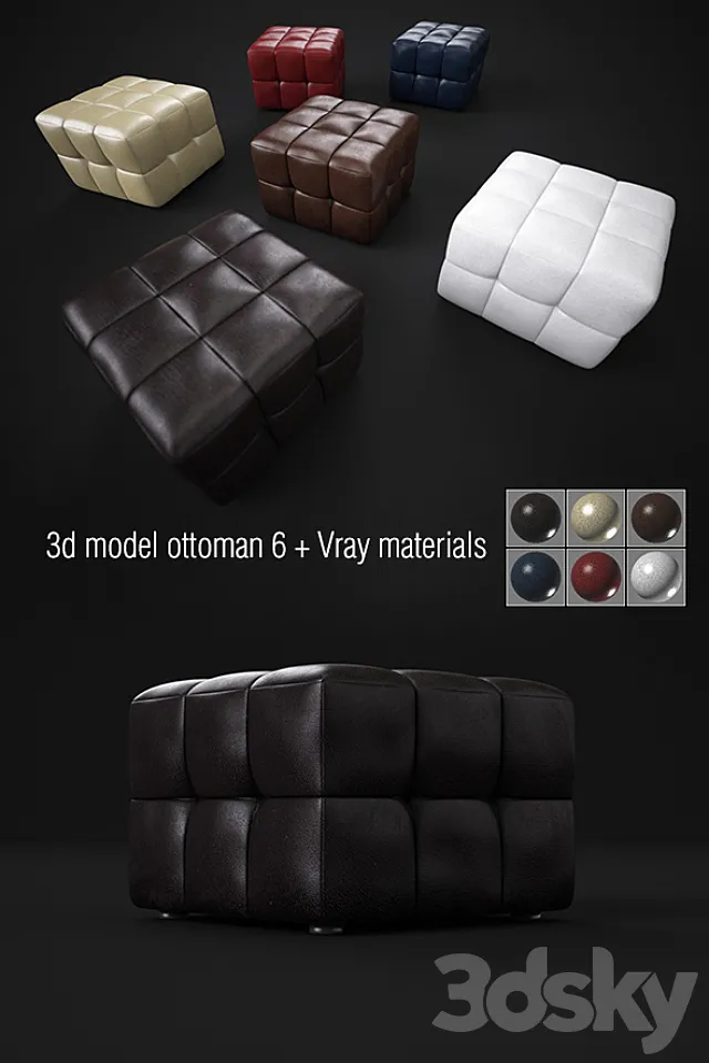 Pouf + 6 V-ray materials 3DModel Pouf + 6 V-ray materials 3DModel