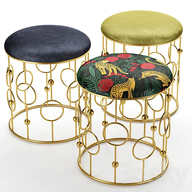 Pouf Loft concept Bright PUF Print golden ring 3D Model