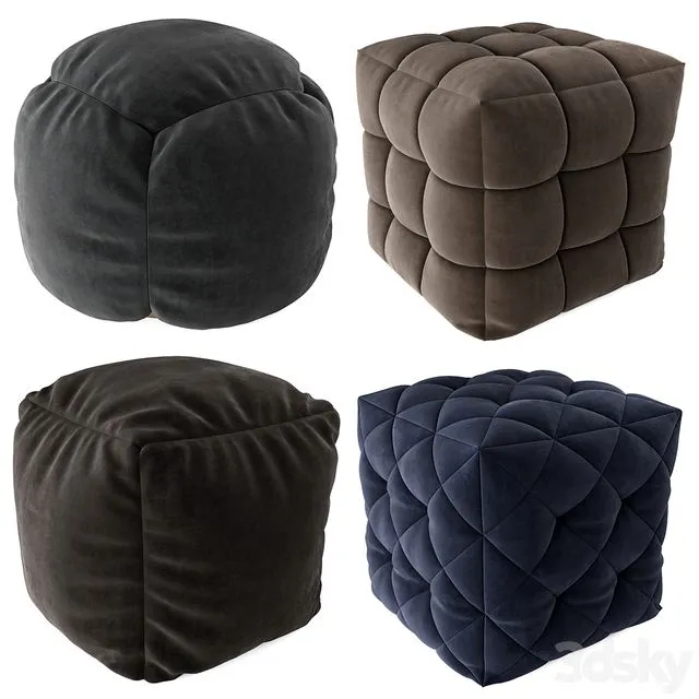 Pouf set Set of four poufs 3D Model Pouf set Set of four poufs 3D Model