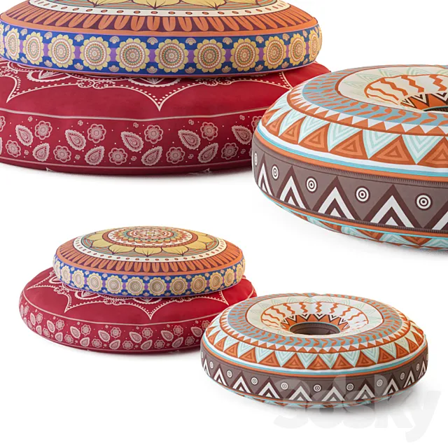 Poufs with oriental patterns 3D Model