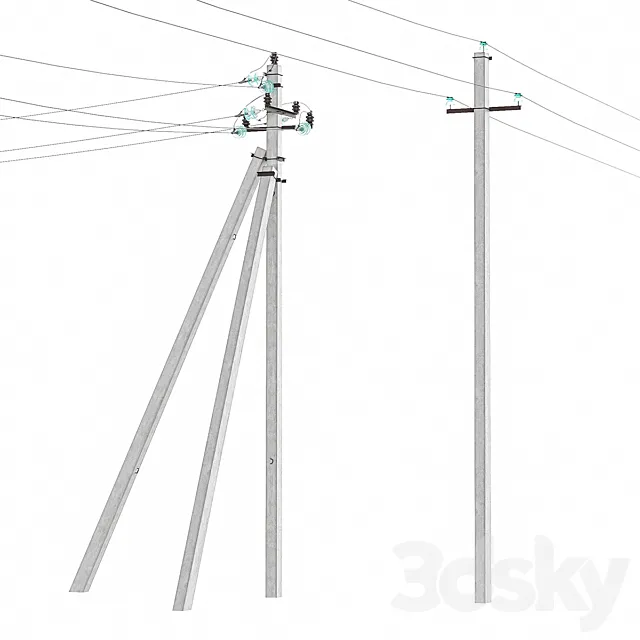 Power line post 3D Model Power line post 3D Model
