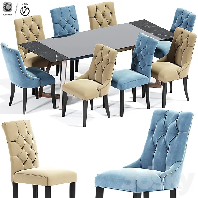 Preston Dining Chair Set 3D Model