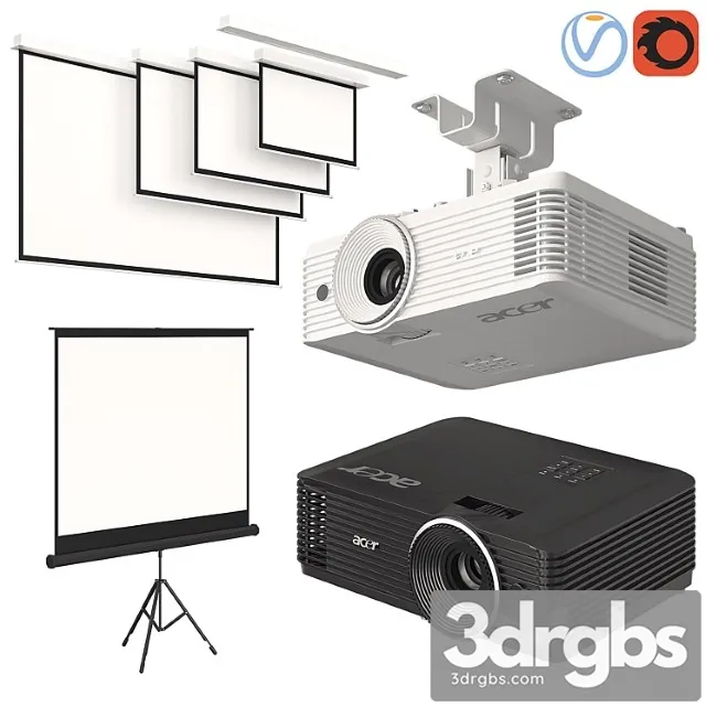 Projector Acer With Screens Set 3D Model Download