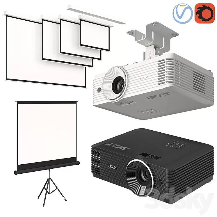 Projector Acer with Screens Set 3D Model