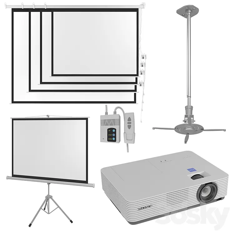 Projector Sony VPL DX221 with Screen Set 3D Model Free Download