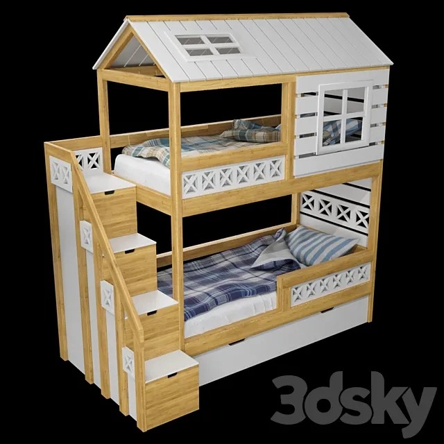 Provence Twin Bunk Bed 3D Model Provence Twin Bunk Bed 3D Model