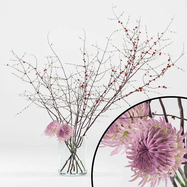 Prunus branches and chrysanthemums 3D Model Prunus branches and chrysanthemums 3D Model