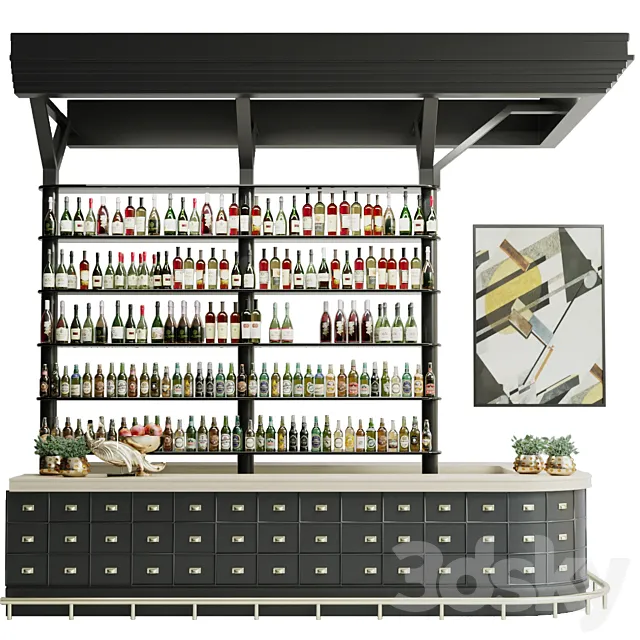 Pub with a shelf with strong alcohol. Wine 22 3DModel