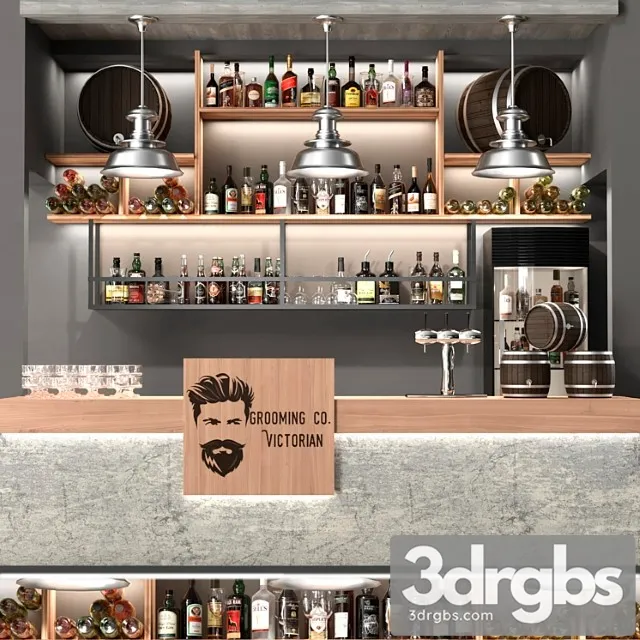 Pub with strong drinks in ethnic style with decorative kegs. alcohol 3D Model Download