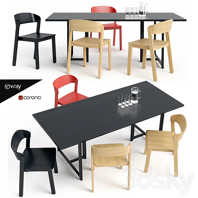 Pur Chair and Seleri table 3D Model