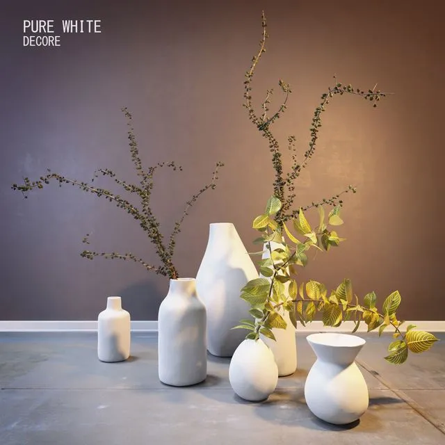Pure White Ceramic Vases 3D Model Pure White Ceramic Vases 3D Model