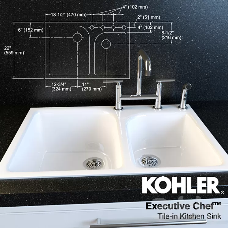 Purist faucet and sink Executive Chef Kohler 3D Model Purist faucet and sink Executive Chef Kohler 3D Model