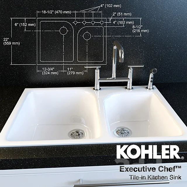 Purist faucet and sink Executive Chef Kohler 3DModel Purist faucet and sink Executive Chef Kohler 3DModel
