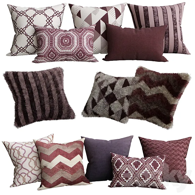 Purple collection of decorative pillows 3D Model Purple collection of decorative pillows 3D Model