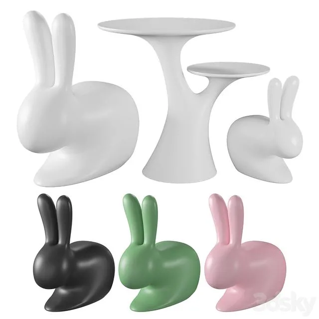 Qeeboo Rabbit Chair and Rabbit Tree 3D Model Qeeboo Rabbit Chair and Rabbit Tree 3D Model
