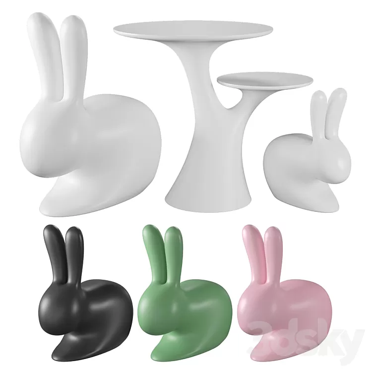 Qeeboo Rabbit Chair and Rabbit Tree 3D Model Free Download