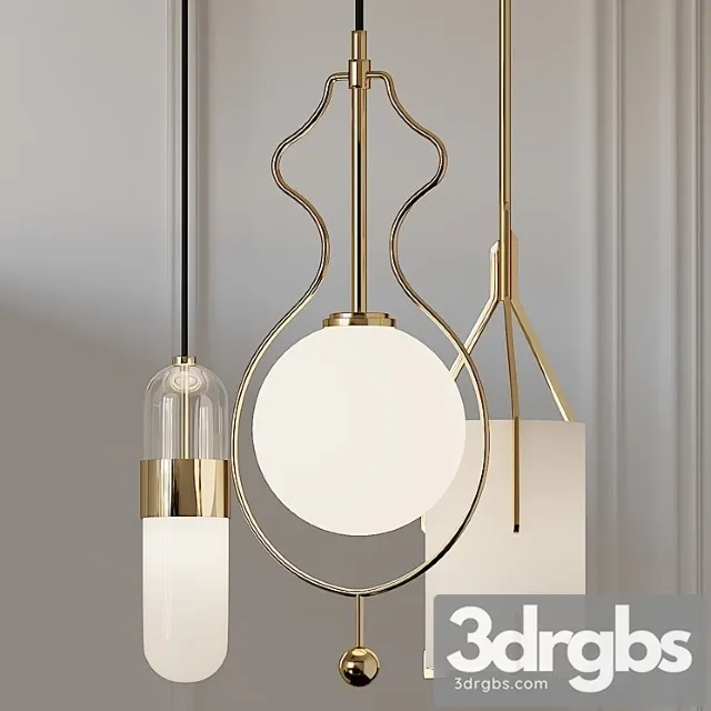 Quantum wide gold mitzi emilia and mitzi abigail pendant lights 3D Model Download