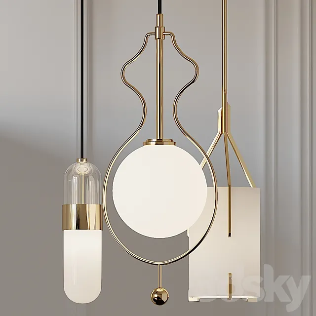Quantum Wide Gold Mitzi Emilia and Mitzi Abigail Pendant Lights 3D Model Quantum Wide Gold Mitzi Emilia and Mitzi Abigail Pendant Lights 3D Model