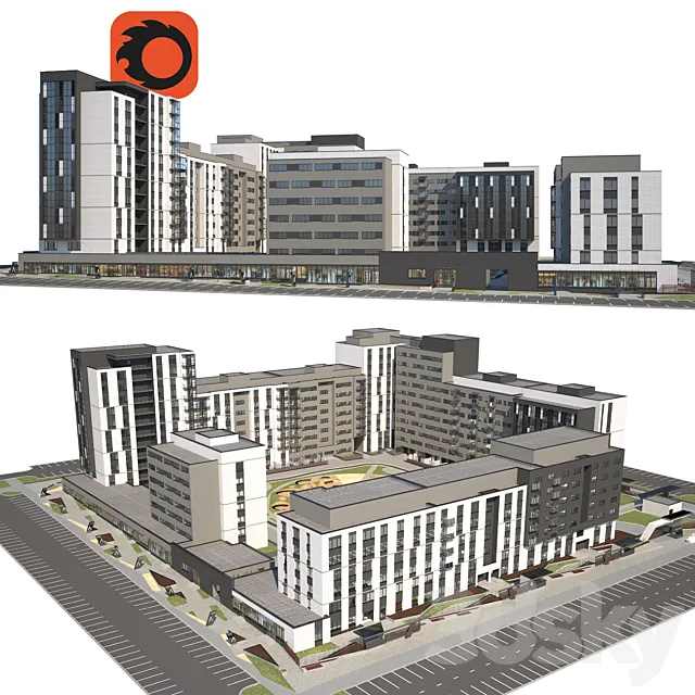 Quarterly building – multi-apartment house 3 3DModel