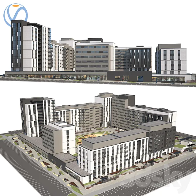 Quarterly building – multi-apartment house 4 3DModel