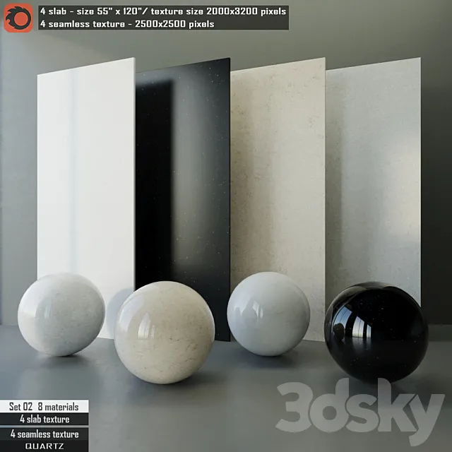 Quartz slab & Seamless texture Set 02 3D Model