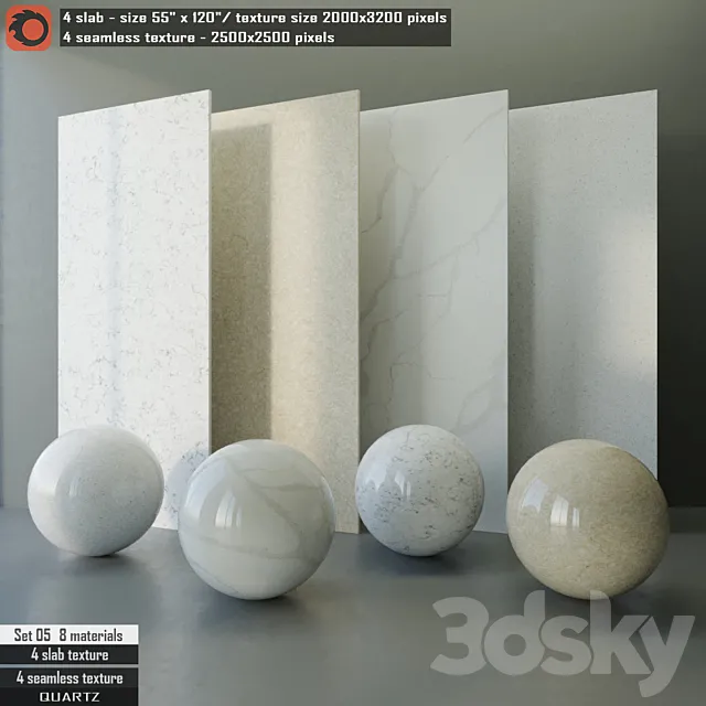 Quartz slab & Seamless texture Set 05 3D Model