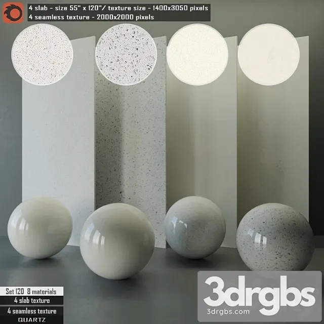 Quartz slab & seamless texture set 120 3D Model Download