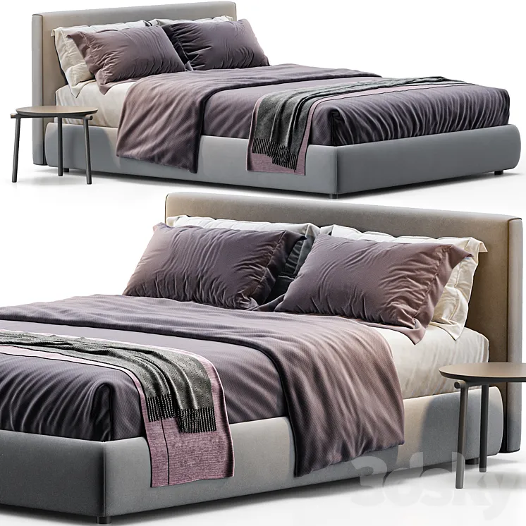 Queen bed upholstered Bolzan Letti 3D Model Free Download