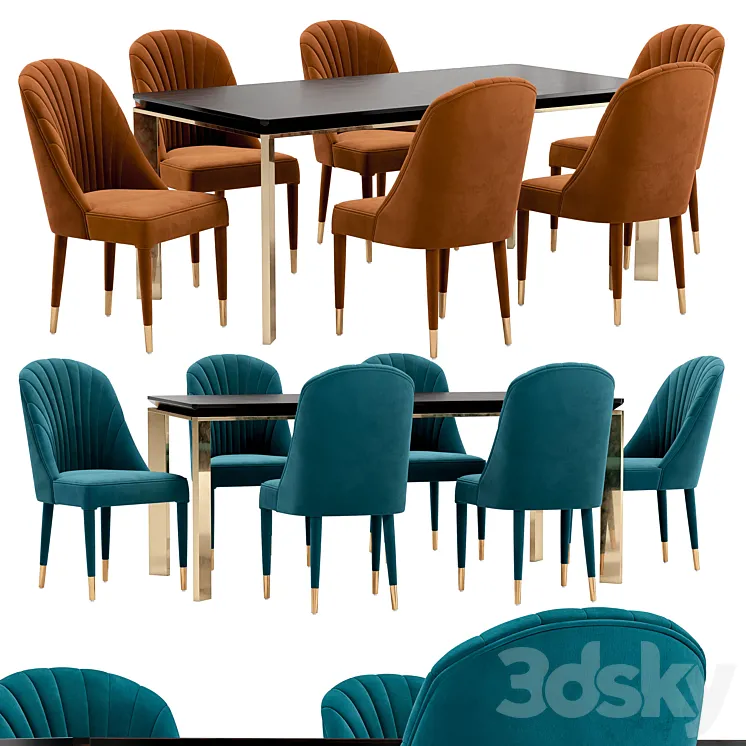 Queen dining chair and Boston table 3D Model Free Download