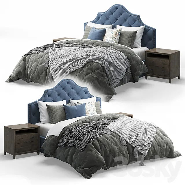 Qween Bed with Arebelle Tufted Headboard 3DModel Qween Bed with Arebelle Tufted Headboard 3DModel