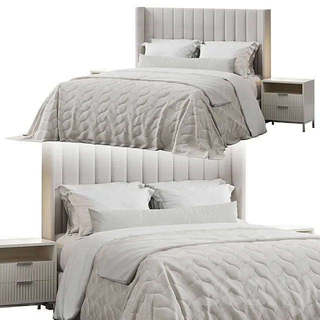 Qween Wingback Striped Headboard Bed 3D Model Qween Wingback Striped Headboard Bed 3D Model