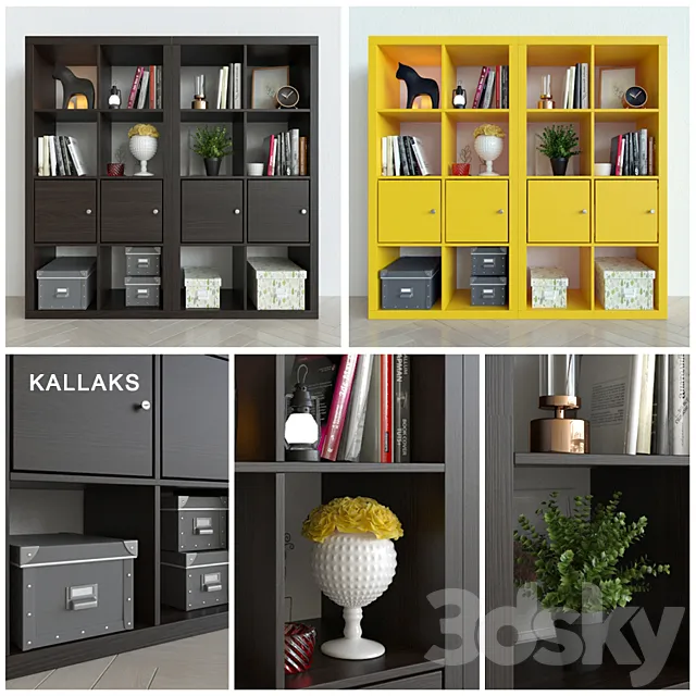 Rack Ikea Kallax _ Kallaks with decor 3D Model