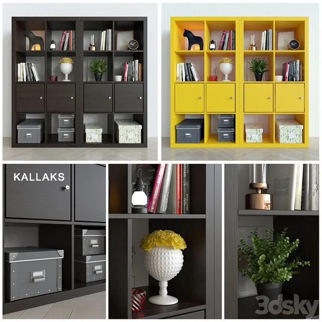 Rack Ikea Kallax Kallaks with decor 3D Model