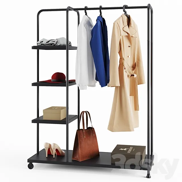 Rack Ikea Kornsjo with Clothes and Accessories 3DModel Rack Ikea Kornsjo with Clothes and Accessories 3DModel