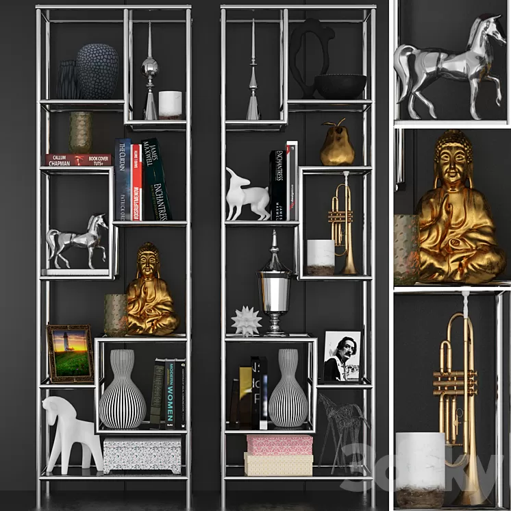 Rack in a modern style with decor and accessories for decorating 3D Model