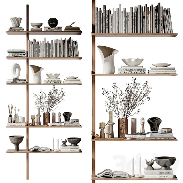 rack Minimalistic wooden shelving 07 3D Model