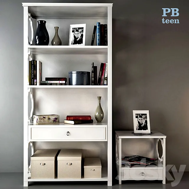 Rack PB Teen Elsie Bookcase and Cupboard PB Teen Elsie Bedside Table 3D Model Rack PB Teen Elsie Bookcase and Cupboard PB Teen Elsie Bedside Table 3D Model