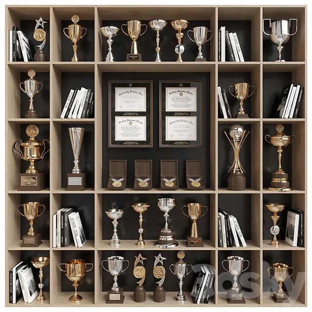 Rack with awards and books 3D Model