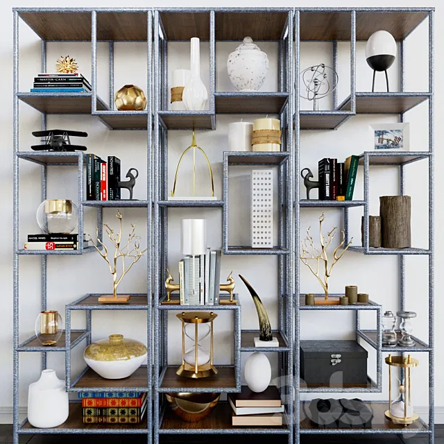 Rack with books. decor and vases 3DModel