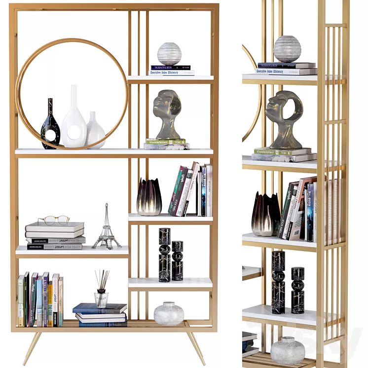 Rack with decor books and figurines 3D Model Free Download Rack with decor books and figurines 3D Model Free Download