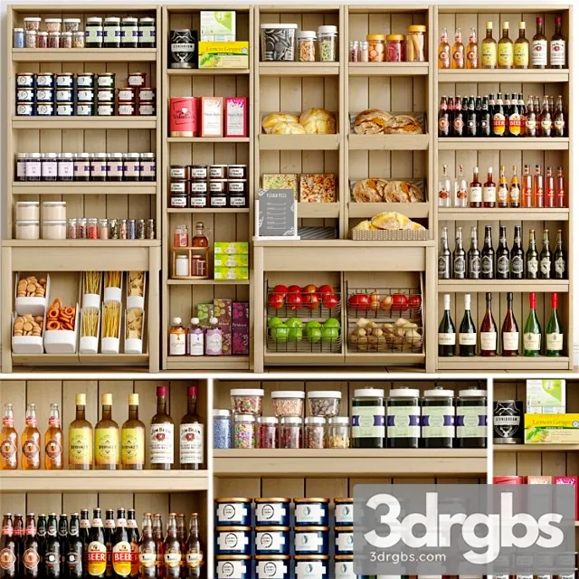 Rack with spices alcohol and pastries in the supermarket 3D Model Download