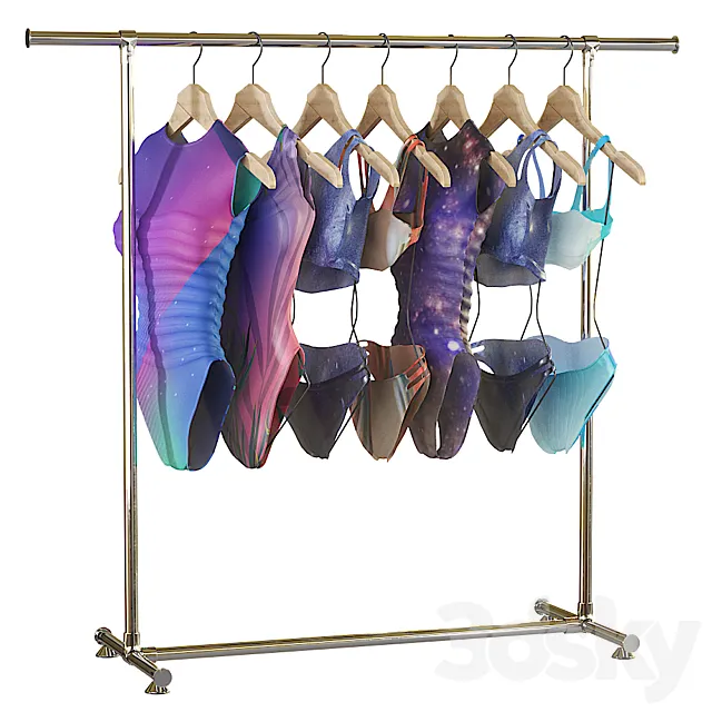 Rack with swimsuits 3D Model Rack with swimsuits 3D Model