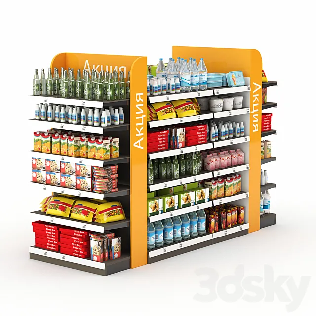Racks for the store with filling. 3D Model