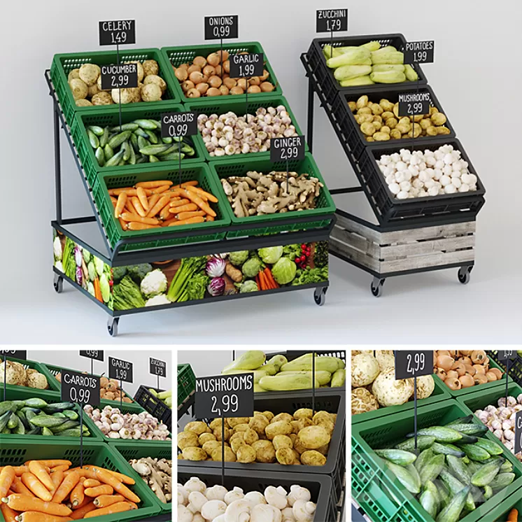 Racks with vegetables 3D Model